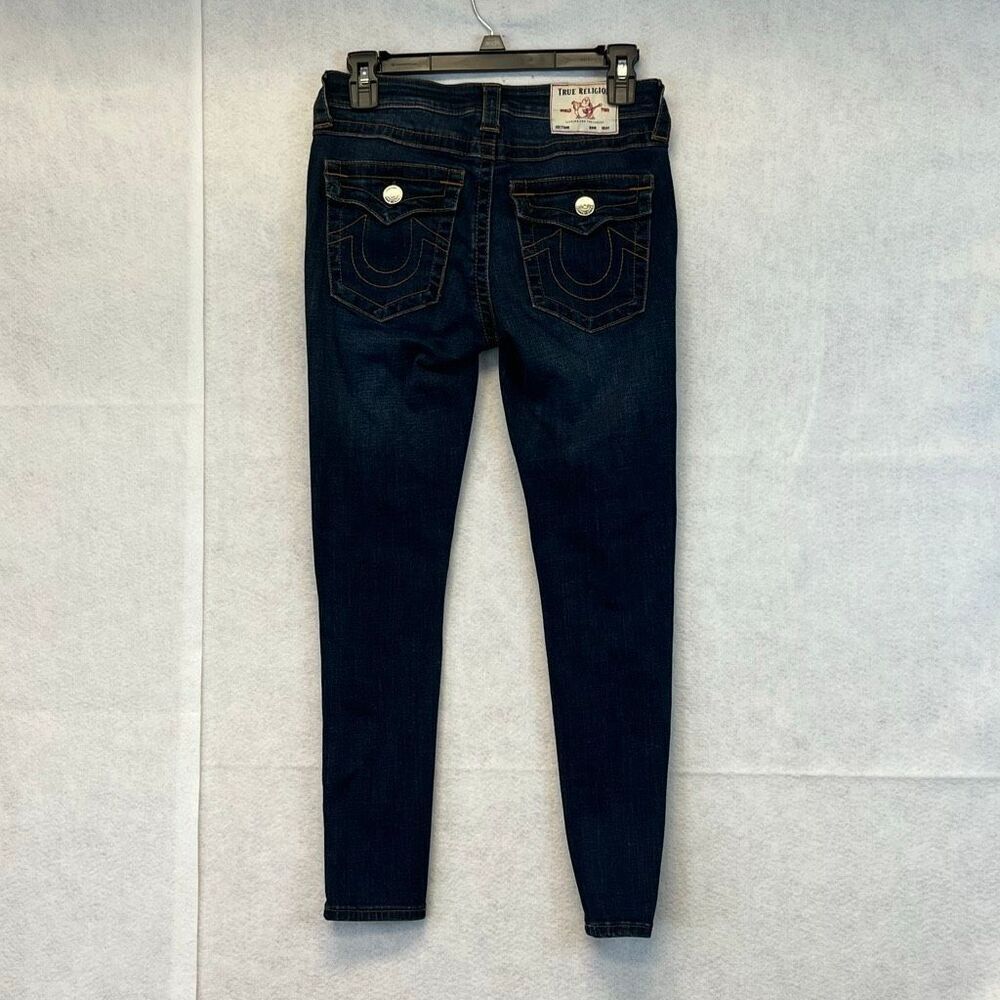 TRUE RELIGION Women’s Jeans Size 27 Blue Halle Mid Rise Capri Distressed Skinny - Picture 12 of 16